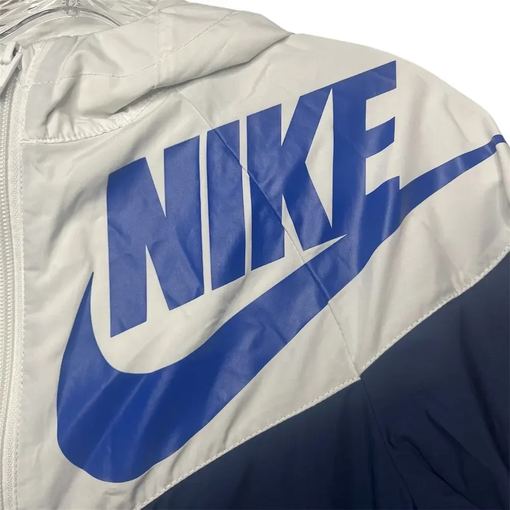 Nike Big Kids Boys Windrunner Jacket Navy White Blue Logo Hooded‎ Full Zip Sz M